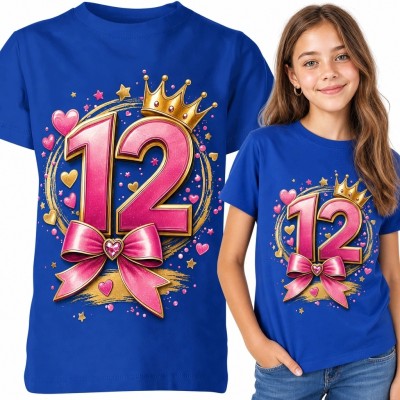 Koszulka dziewczęca na 12 urodziny „12” - korona i kokarda