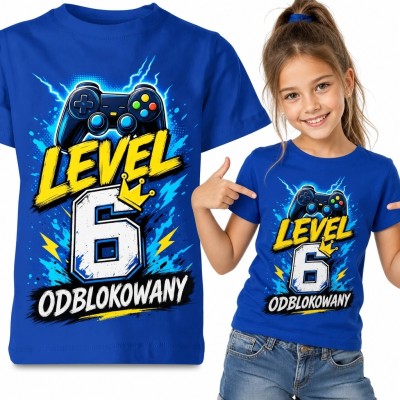 Koszulka dziewczęca z kontrolerem na 6 urodziny - „Level 6 odblokowany”