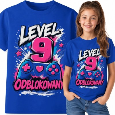 Koszulka dziewczęca z kontrolerem „Level 9 odblokowany” na 9 urodziny