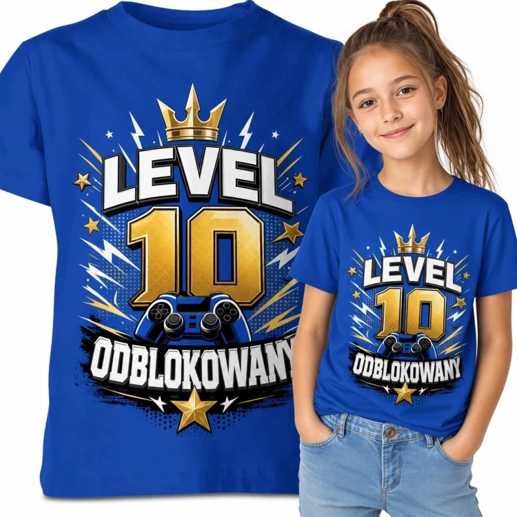 Koszulka dziewczęca na 10 urodziny „Level 10 odblokowany” - gamingowy motyw