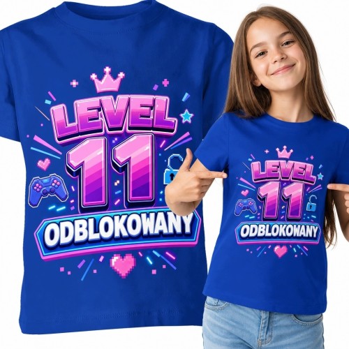 Koszulka dziewczęca gamingowa „Level 11 odblokowany” na 11 urodziny