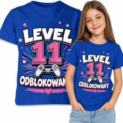 Koszulka dziewczęca na 11 urodziny „Level 11 Odblokowany” - gamingowy motyw z kontrolerem