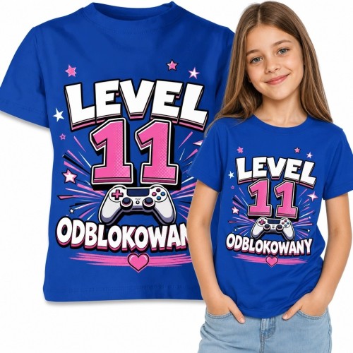 Koszulka dziewczęca na 11 urodziny „Level 11 Odblokowany” - gamingowy motyw z kontrolerem