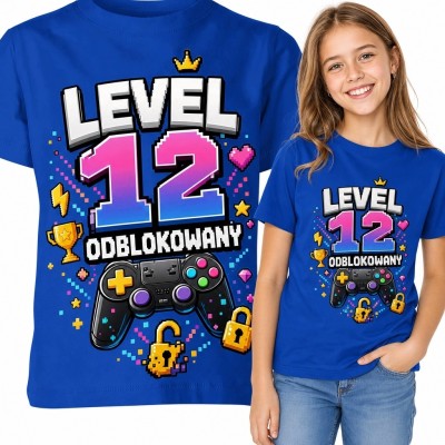 Koszulka dziewczęca na 12 urodziny „Level 12 odblokowany” - kontroler do gier