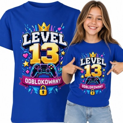 Koszulka dziewczęca na 13 urodziny z kontrolerem „Level 13 Odblokowany”