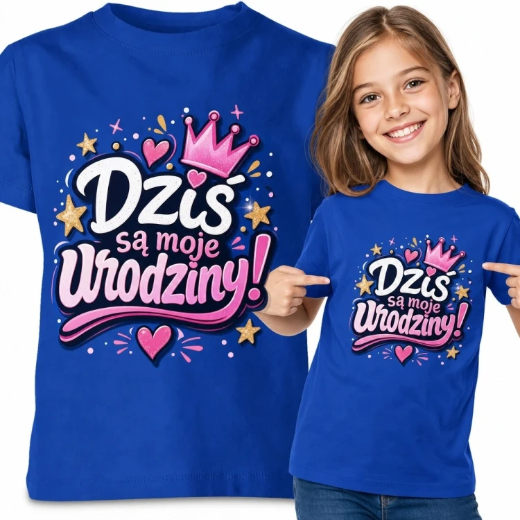 Koszulka dziewczęca na urodziny z koroną - „Dziś są moje Urodziny!”