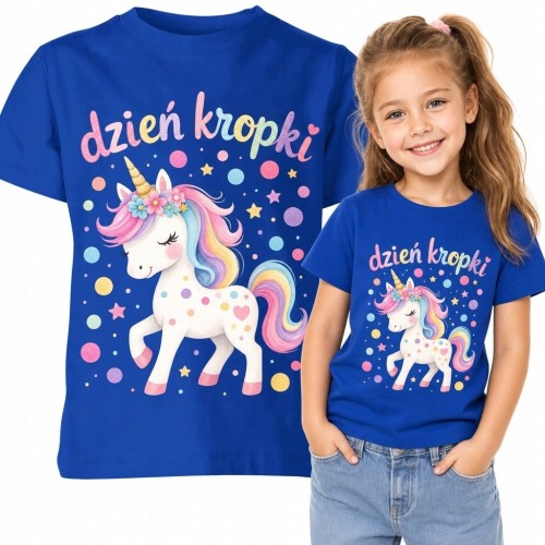 Koszulka dziewczęca „Dzień kropki” z pastelowym jednorożcem