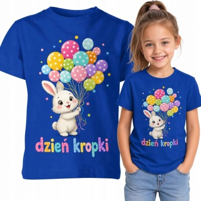 Koszulka dziewczęca na Dzień Kropki z króliczkiem i napisem „Dzień kropki” - kolorowy wzór