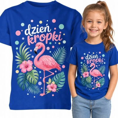 Koszulka dziewczęca na Dzień Kropki z różowym flamingiem i napisem „Dzień kropki”