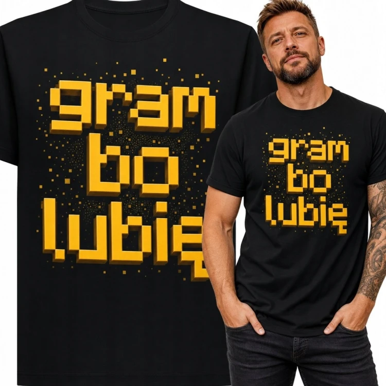 Koszulka męska dla gracza „Gram bo lubię” - pikselowy styl retro