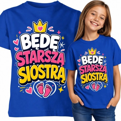 Koszulka dziewczęca „Będę starszą siostrą” z koroną i stópkami