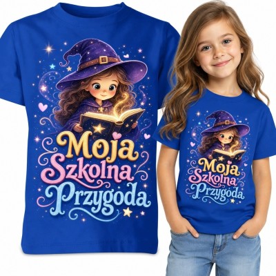 Koszulka dziewczęca z czarownicą „Moja Szkolna Przygoda” - magiczny motyw szkolny