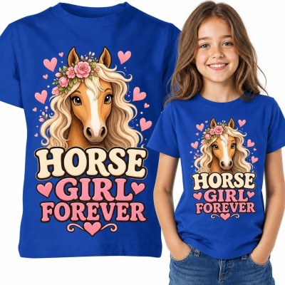 Koszulka dziewczęca z koniem i napisem „Horse Girl Forever” - dla miłośniczki jeździectwa