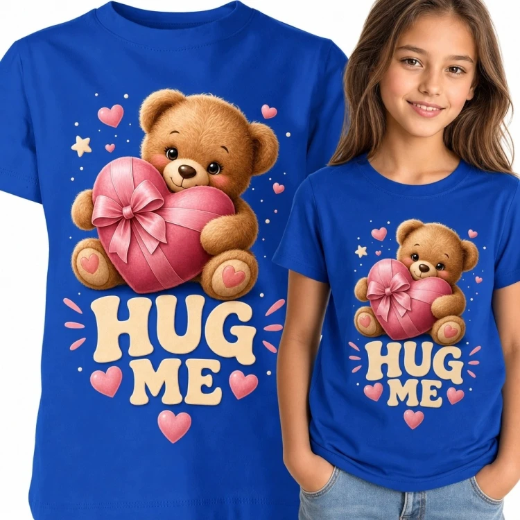 Koszulka dziewczęca z misiem i sercem „Hug Me”
