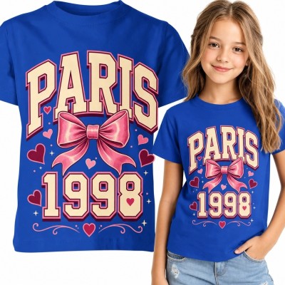 Koszulka dziewczęca „Paris 1998” - różowa kokarda i serca
