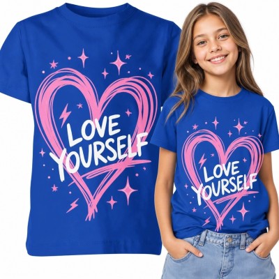 Koszulka dziewczęca z sercem „Love Yourself” - pozytywny nadruk