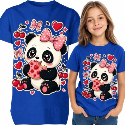 Koszulka dziewczęca z pandą i różowym pączkiem - słodki motyw kawaii