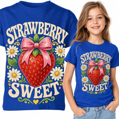 Koszulka dziewczęca z truskawką i kwiatami „Strawberry Sweet” - słodki wzór retro