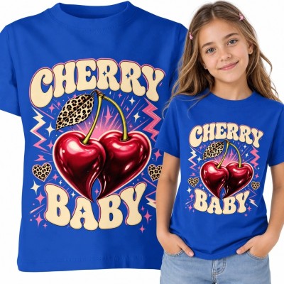 Koszulka dziewczęca z wiśniami w kształcie serc „Cherry Baby” - motyw retro