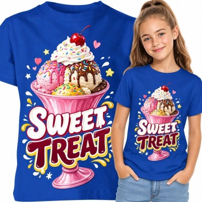 Koszulka dziewczęca „Sweet Treat” z kolorowymi lodami - niebieska