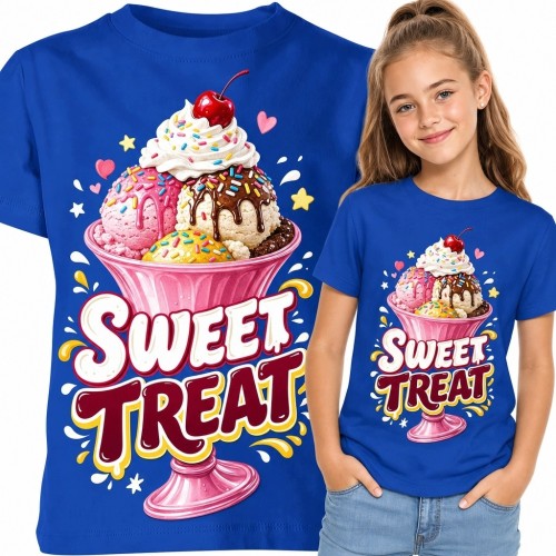 Koszulka dziewczęca „Sweet Treat” z kolorowymi lodami - niebieska