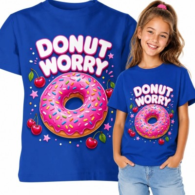Koszulka dziewczęca z donutem „Donut Worry” - kolorowy nadruk