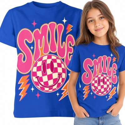 Koszulka dziewczęca „Smile” - uśmiechnięta kula w stylu retro pop
