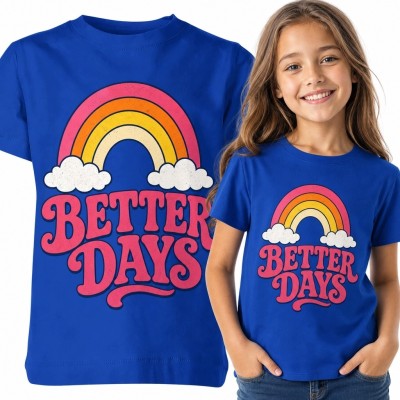 Koszulka dziewczęca z tęczą i napisem „Better Days” - kolorowy wzór retro
