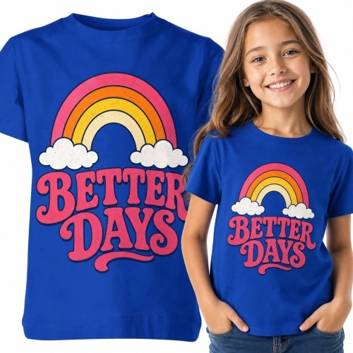 Koszulka dziewczęca z tęczą i napisem „Better Days” - kolorowy wzór retro
