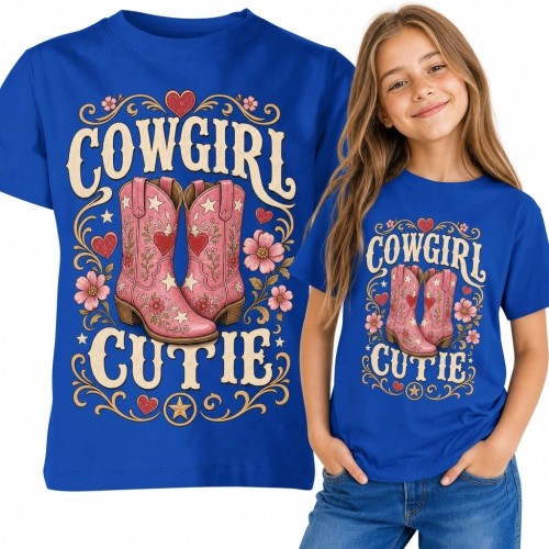 Koszulka dziewczęca western z różowymi kowbojkami „Cowgirl Cutie”