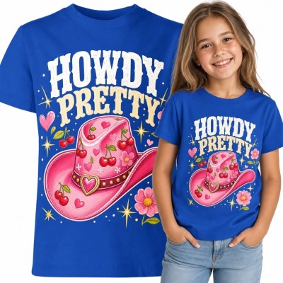 Koszulka dziewczęca z różowym kapeluszem kowbojskim „Howdy Pretty”