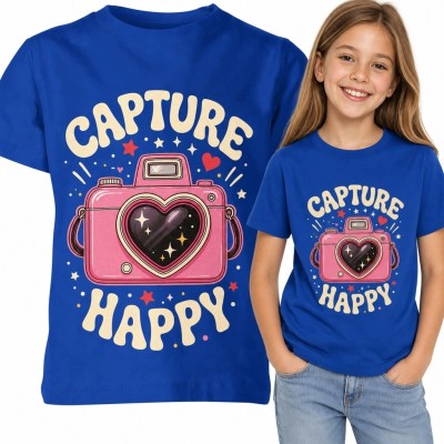 Koszulka dziewczęca „Capture Happy” - różowy aparat z sercowym obiektywem