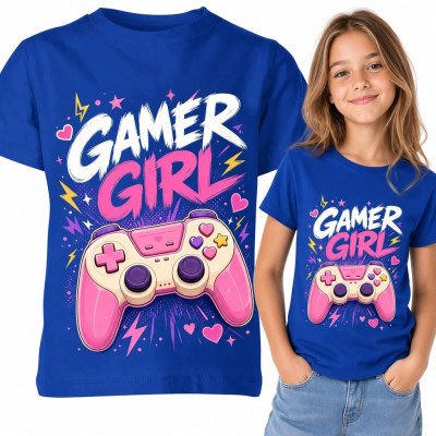 Koszulka dziewczęca dla graczki z kontrolerem „Gamer Girl” - gamingowy wzór
