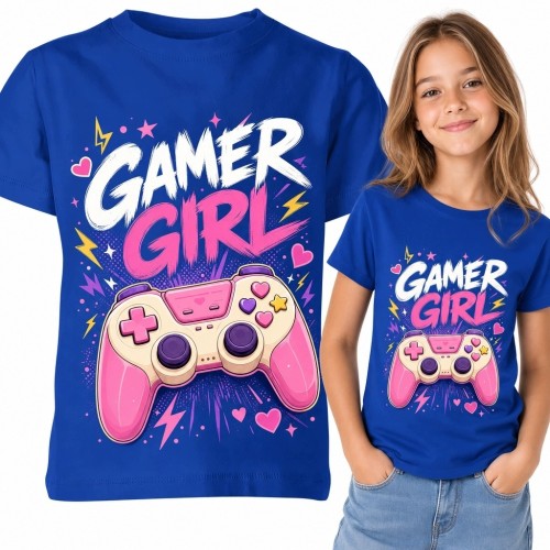 Koszulka dziewczęca dla graczki z kontrolerem „Gamer Girl” - gamingowy wzór