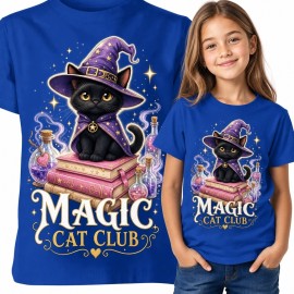 Koszulka dziewczęca z magicznym kotem „Magic Cat Club” - baśniowy wzór