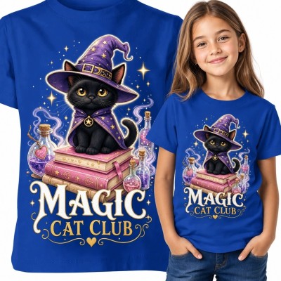 Koszulka dziewczęca z magicznym kotem „Magic Cat Club” - baśniowy wzór