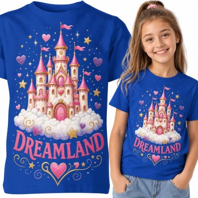 Koszulka dziewczęca „Dreamland” z baśniowym zamkiem na chmurach