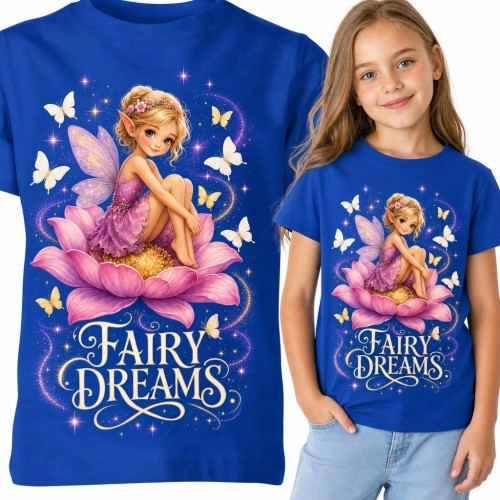 Koszulka dziewczęca z wróżką i napisem „Fairy Dreams” - baśniowy motyw