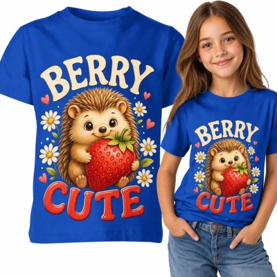 Koszulka dziewczęca z jeżem i truskawką „Berry Cute” - uroczy wzór