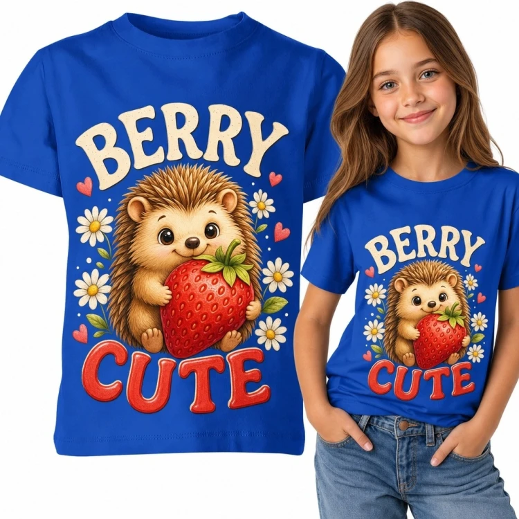 Koszulka dziewczęca z jeżem i truskawką „Berry Cute” - uroczy wzór