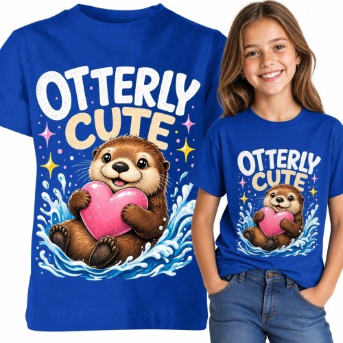 Koszulka dziewczęca z wydrą i sercem „Otterly Cute” - uroczy zwierzęcy nadruk