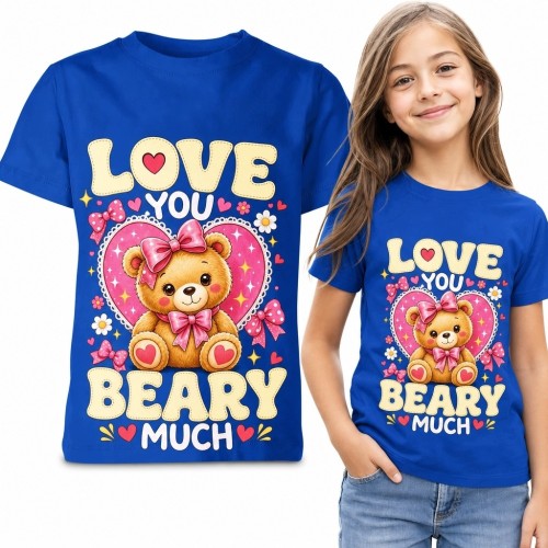 Koszulka dziewczęca z misiem w sercu „Love You Beary Much” - niebieska