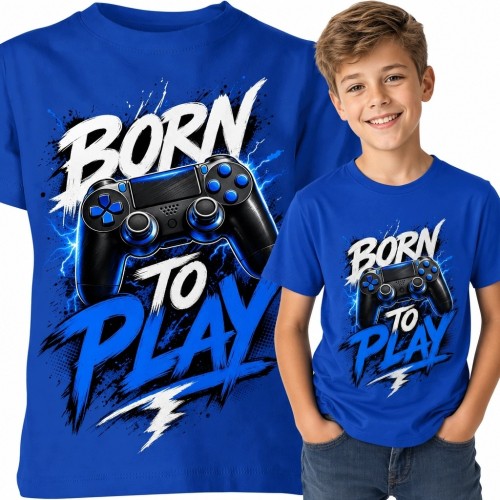 Koszulka chłopięca gamingowa z kontrolerem „Born to Play”