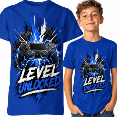 Koszulka chłopięca gamingowa z kontrolerem - „Level Unlocked”