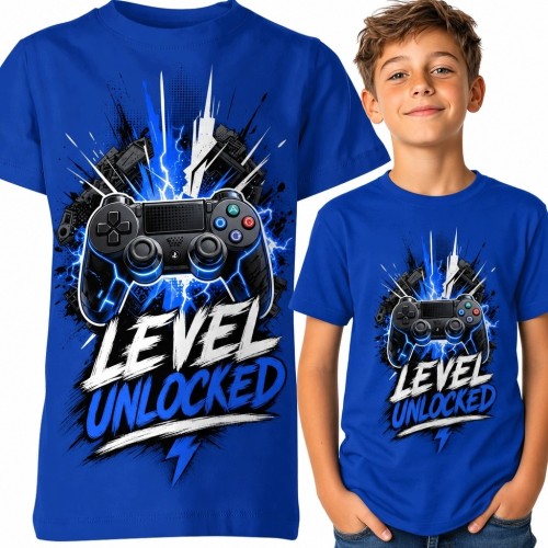 Koszulka chłopięca gamingowa z kontrolerem - „Level Unlocked”