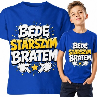 Koszulka chłopięca „Będę starszym bratem” - żółta gwiazda i wskazujące dłonie