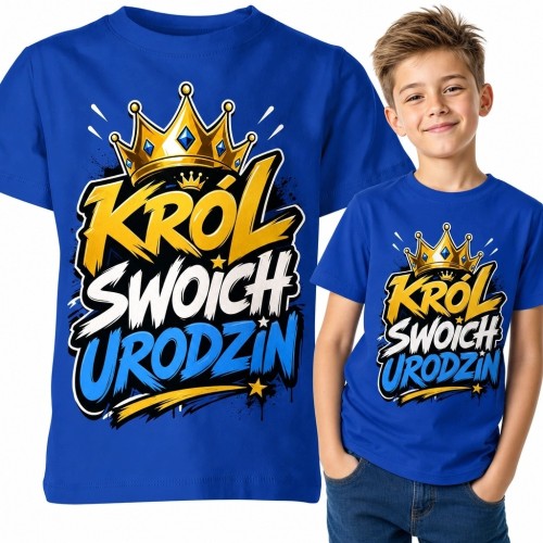 Koszulka chłopięca na urodziny z koroną - „Król swoich urodzin”