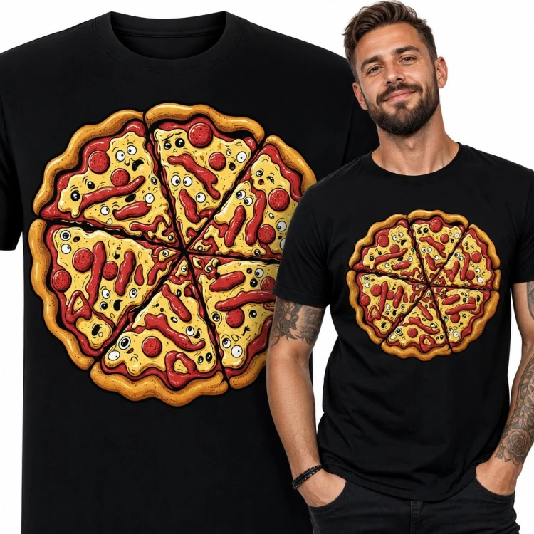 Koszulka męska z kreskówkową pizzą pepperoni - zabawny wzór