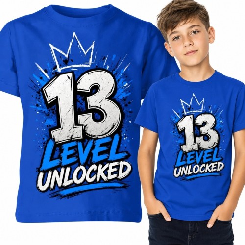 Koszulka chłopięca na 13 urodziny „13 Level Unlocked” - gamingowy motyw