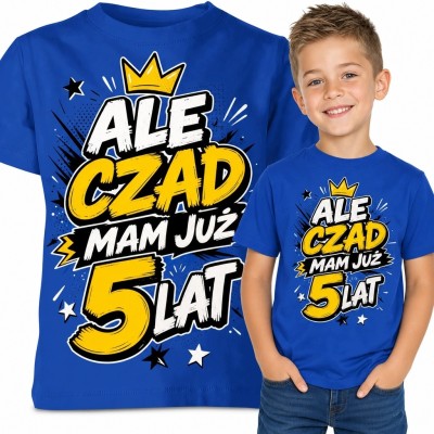 Koszulka chłopięca na 5 urodziny „Ale czad, mam już 5 lat” - komiksowy nadruk
